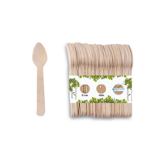 GREENBOX espresso karotes - bioloģiski noārdāmas, 11 cm, 100 vienreizējās lietošanas koka galda piederumi.