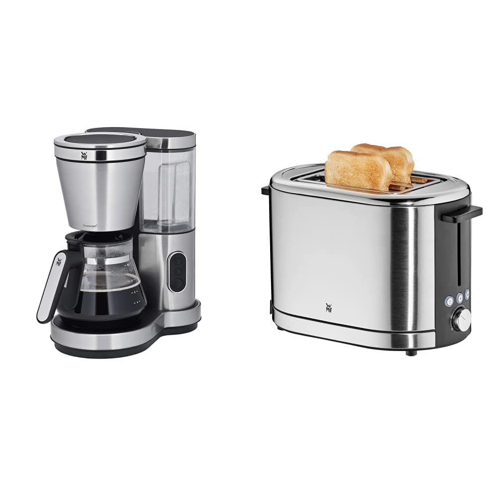 WMF Lono Aroma kafijas automāts (1000 W, ar stikla kanna, filtrēta kafija, 10 tasītes) un Lono tosteris nerūsējošā tērauda, divslīpju tosteris ar maizes uzgaļu, 2 šķēles, XXL grauzdiņš, 7 brūnināšanas līmeņi