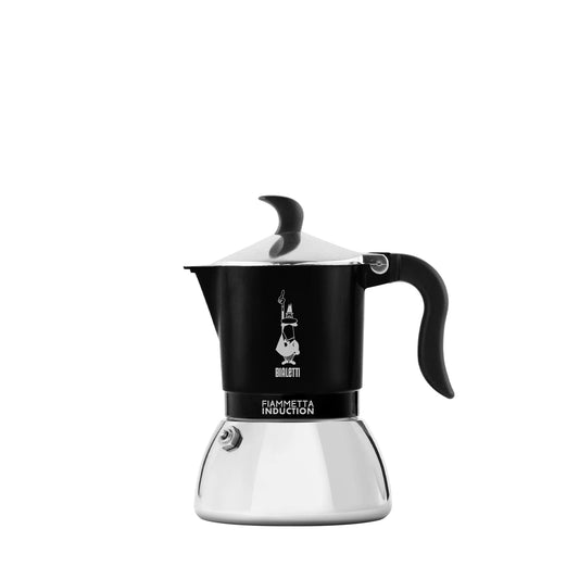 Bialetti Fiammetta Induction Coffee Maker - 2 cups, 100 ml, suitable for all stovetops, elegant black design.