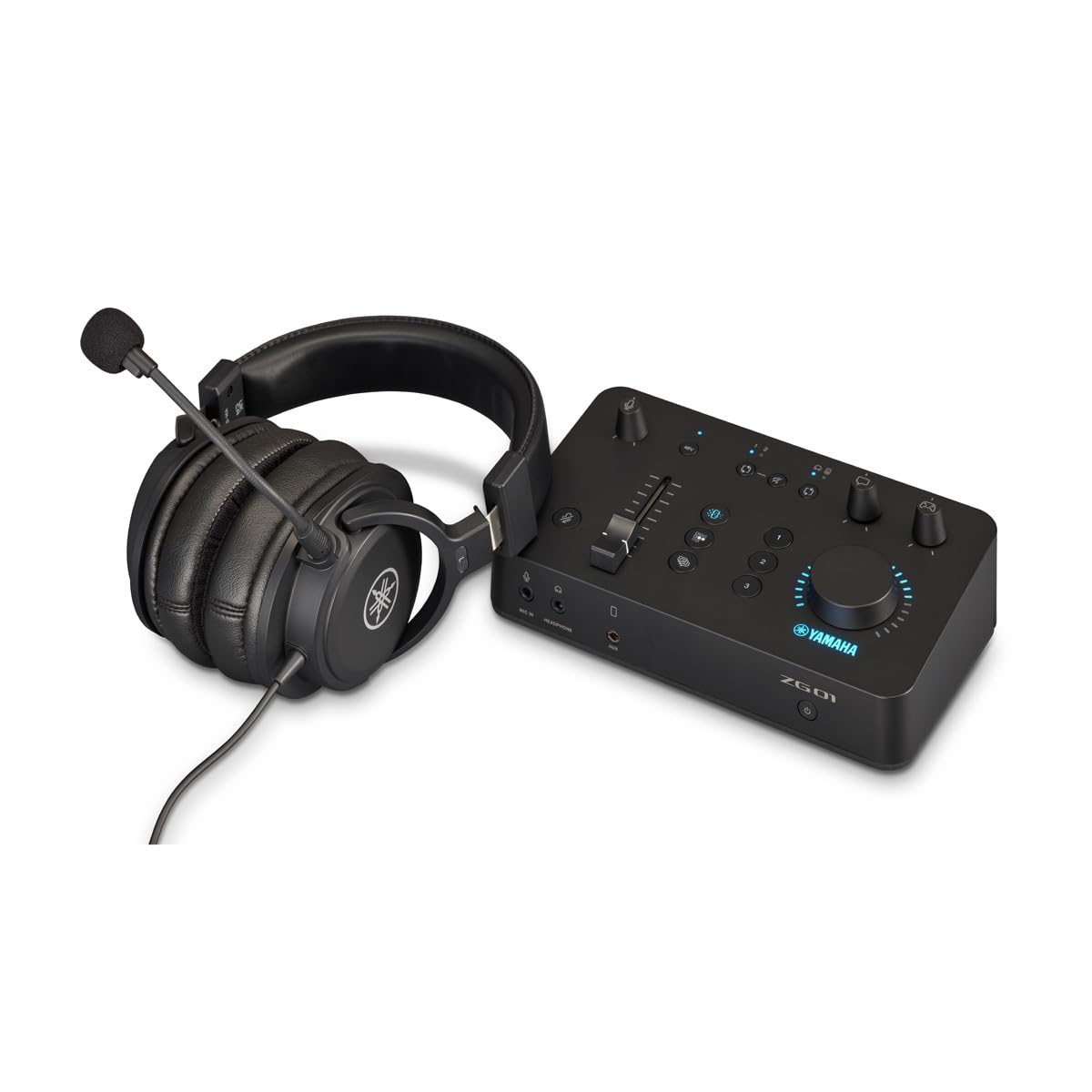 Yamaha ZG01 viss vienā komplekts – spēļu straumēšanas mikseris un YH-G01 studijas austiņas, saderīgs ar Windows, Mac, iOS, Android.