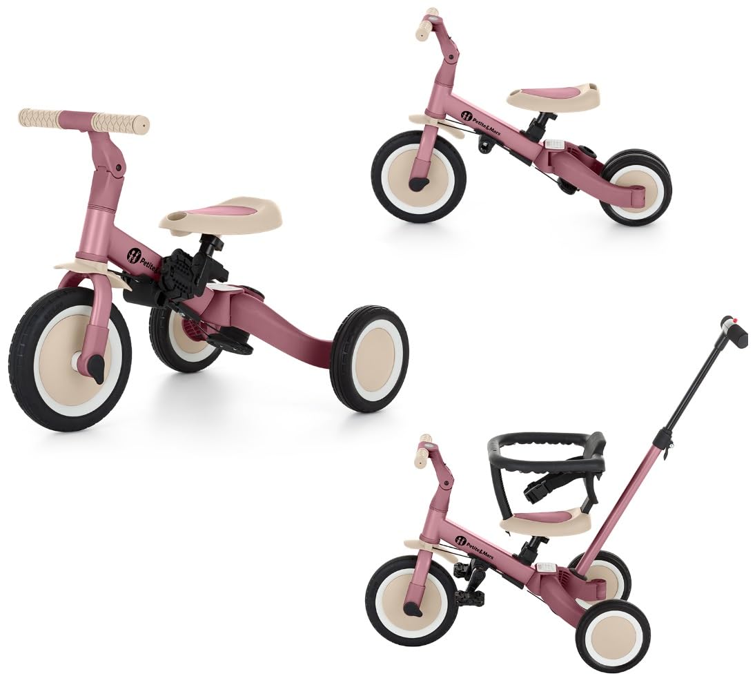 PETITE&MARS daudzfunkcionāls 5-in-1 trīsritenis Turbo, velosipēds, trīsritenis, skrejritenis, stumjamais braucamrīks, staigāšanas palīglīdzeklis, Dusty Rose
