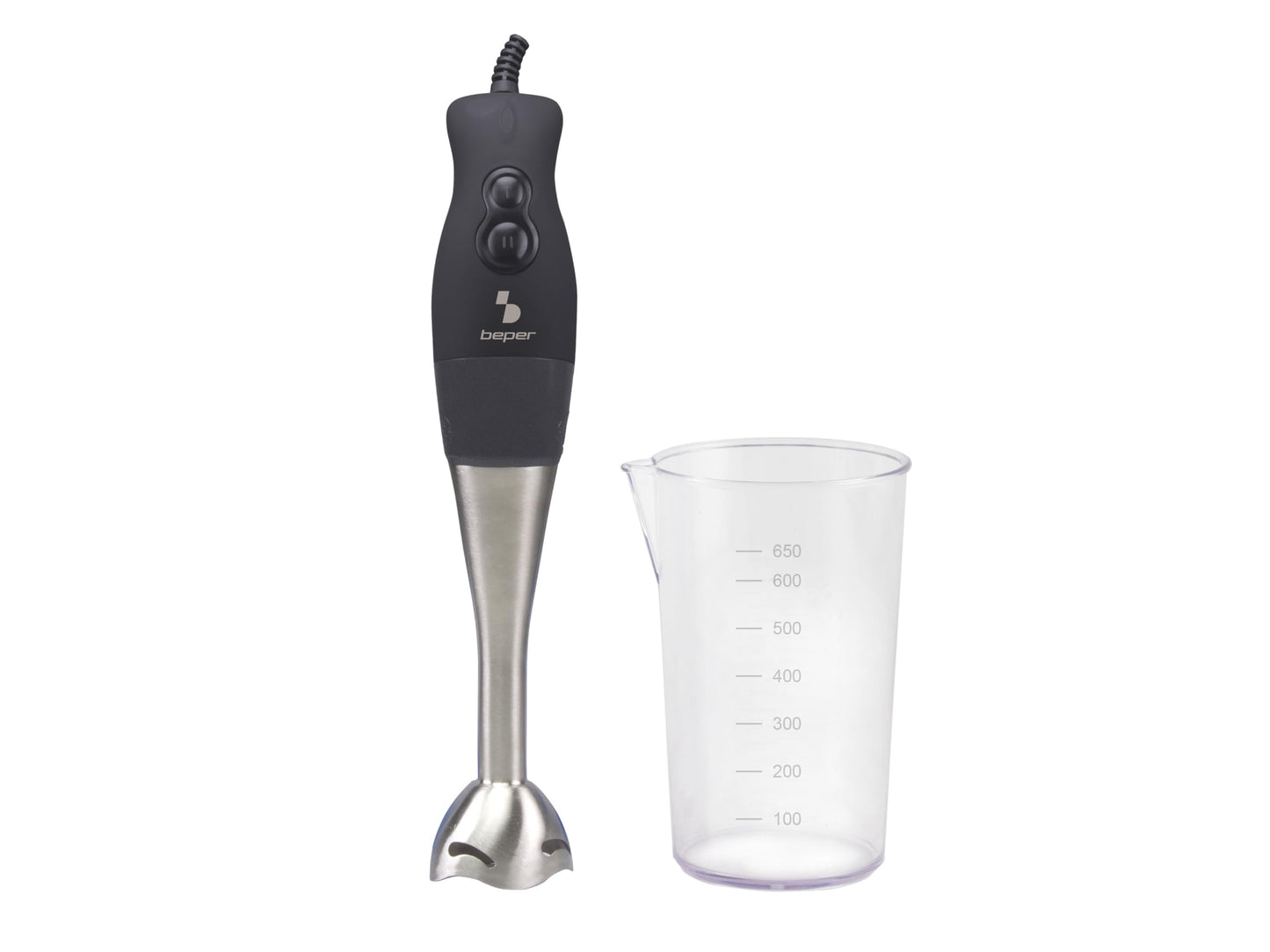 BEPER BP.654 iegremdējamais mikseris - plastmasas mērtrauks, tērauds/ABS, pelēks/melns, nerūsējošais tērauds