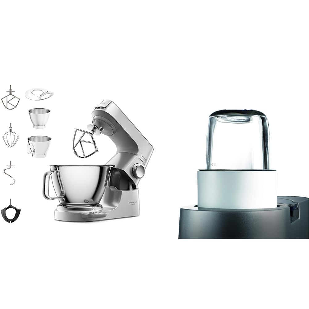 Kenwood Titanium Chef Baker KVC85.004SI virtuves mašīna ar integrētu svaru un garšaugu un garšvielu dzirnaviņām AT320, piederumi Kenwood virtuves mašīnām