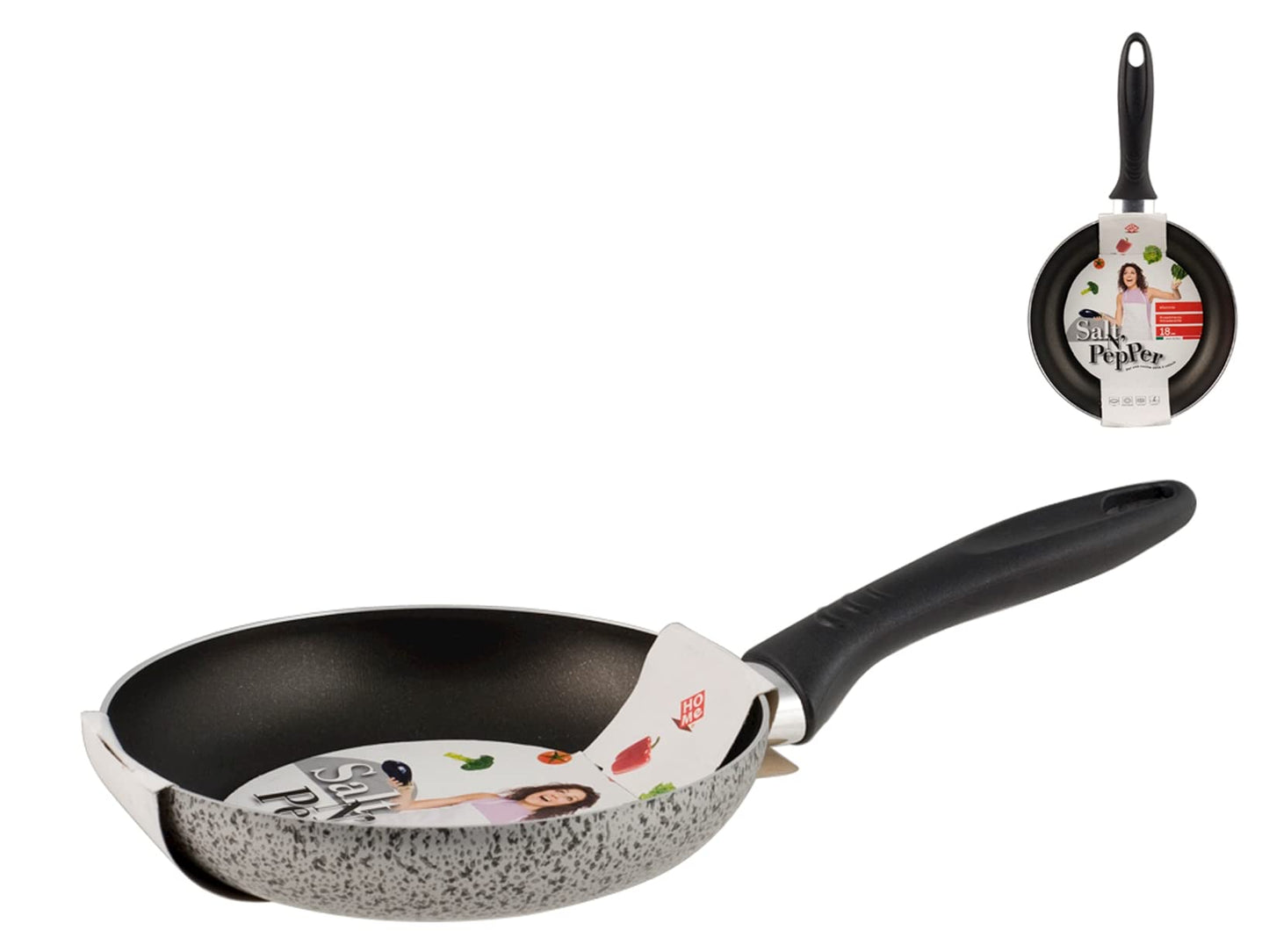 Cepamā panna cepšanai - 18 cm, alumīnijs, pelēka/melna, nelipīgs pārklājums, ideāla sāls un piparu pagatavošanai.