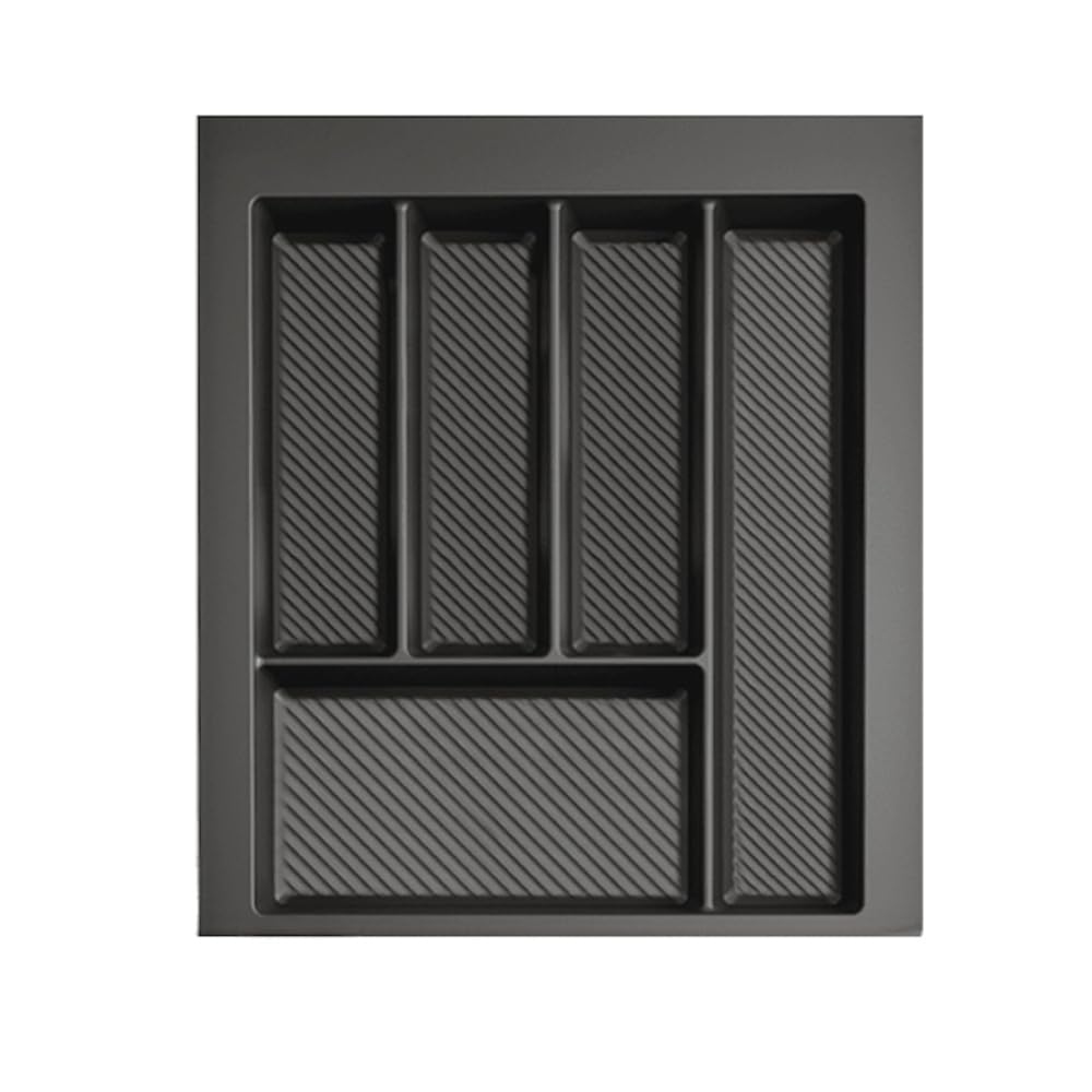 Galda piederumu organizators 45 cm atvilktnei – pielāgojams pēc izmēra (pamatne 40x49 cm) – precīzi pieguļošs virtuves atvilktnes ieliktnis – universāls organizators (platums: 34-40 cm | dziļums: 42-49 cm) (grafīta krāsā)