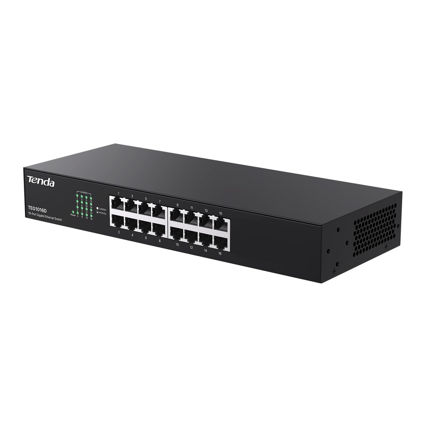 16 portu Gigabit tīkla slēdzis Tenda TEG1016D, 19 collu statņa stiprinājums