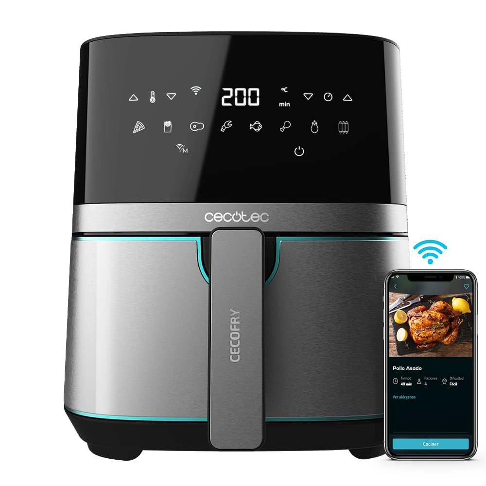 Cecotec Cecofry Full Inox 5500 - 5.5L, 1700W, digital, oil-free air fryer with PerfectCook technology and app.