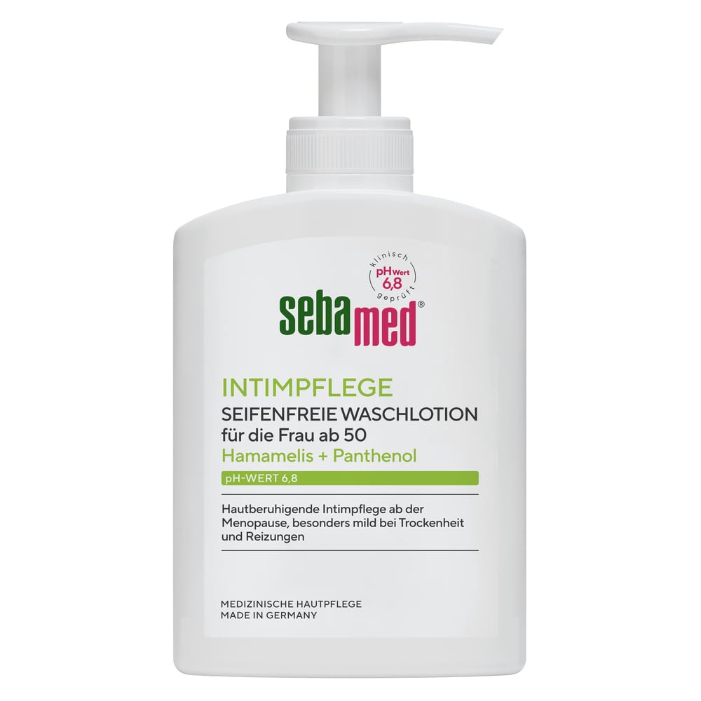 Intīmās higiēnas mazgāšanās losjons Sebamed ar pH 6,8, nomierinoša intīmā kopšana sievietēm pēc menopauzes, īpaši maigs sausumam un kairinājumam, 200 ml