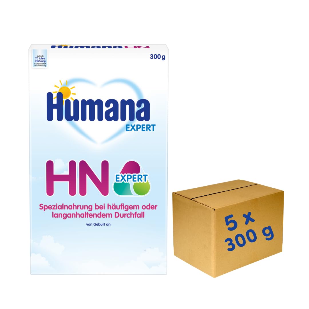 Zīdaiņu maisījums Humana HN Expert no dzimšanas, speciāls uzturs biežas vai ilgstošas caurejas gadījumā, ar banānu, 5 x 300 g