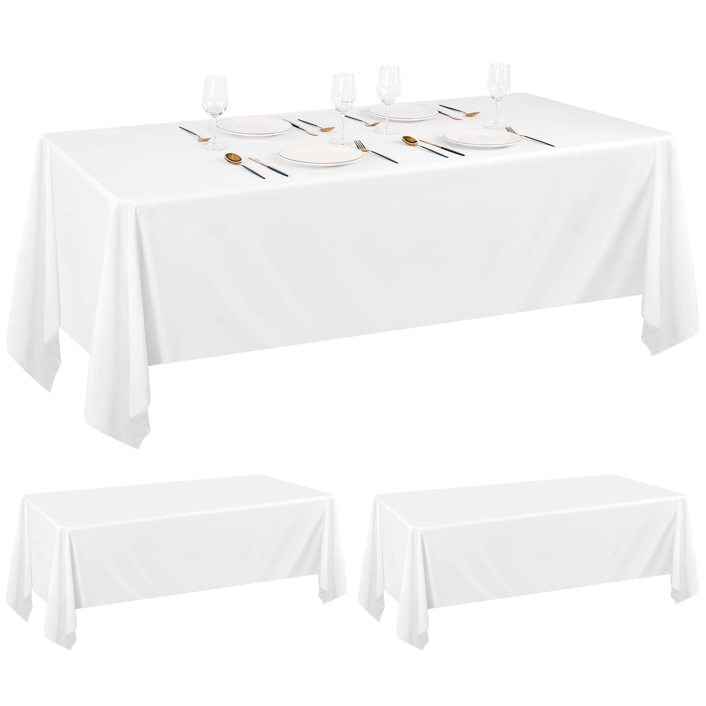 2 baltu poliestera galdautu komplekts 153×260 cm, 6 pēdu taisnstūra galdiem, Logitech, traipu un kroku izturīgi, mazgājami