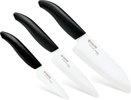 Kyocera GEN 3 komplekts - Keramikas Santoku, dārzeņu un mizas naži, ergonomisks rokturis, ārkārtīgi ass, 14-7,5 cm.