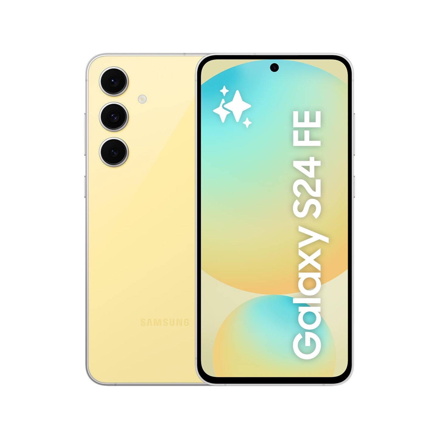 Samsung Galaxy S24 FE - AI viedtālrunis, 8 GB RAM, 128 GB, 50 MP kamera, dzeltens, ilgs akumulatora darbības laiks.