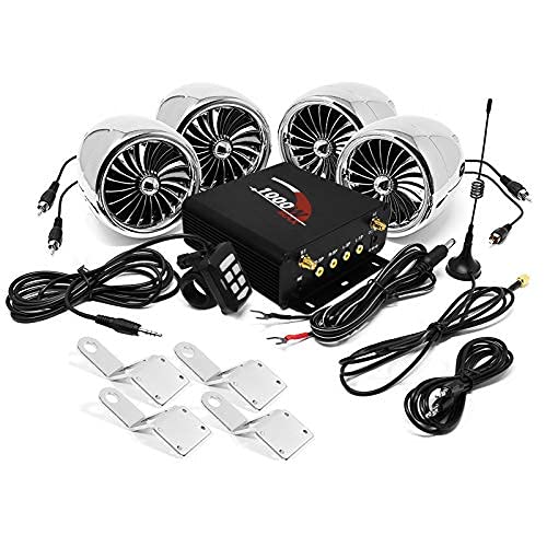 Aileap 1000 W motocikla pastiprinātājs ar 4 skaļruņiem, Bluetooth, ūdensizturīgs audio stereo AUX MP3 USB SD FM radio Harley Touring Cruiser ATV UTV Scooter, hroms