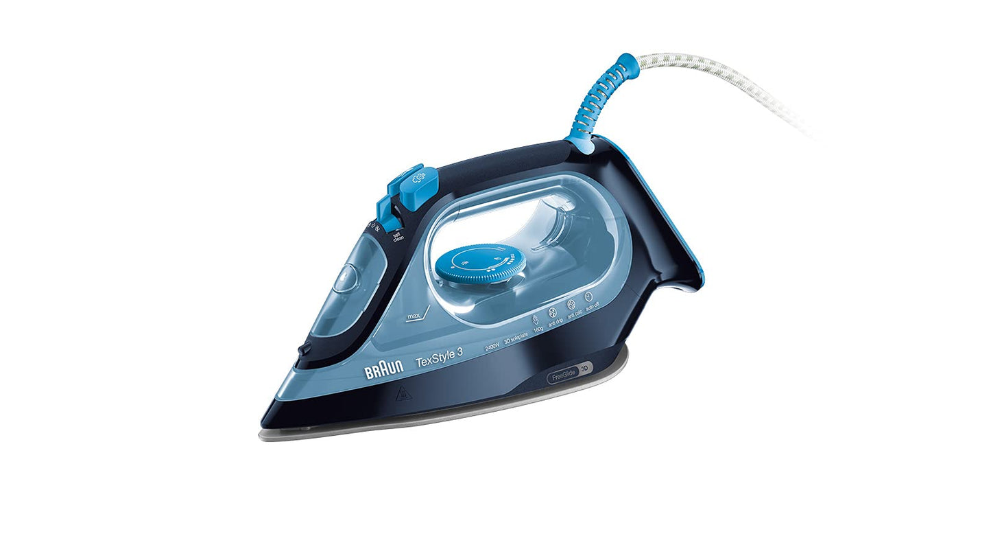 Braun Hogar SI3050BL gludeklis - 2400 W, Super Ceramic Freeglide 3D zole, tvaika trieciens 160 g, pretkaļķu sistēma, zils