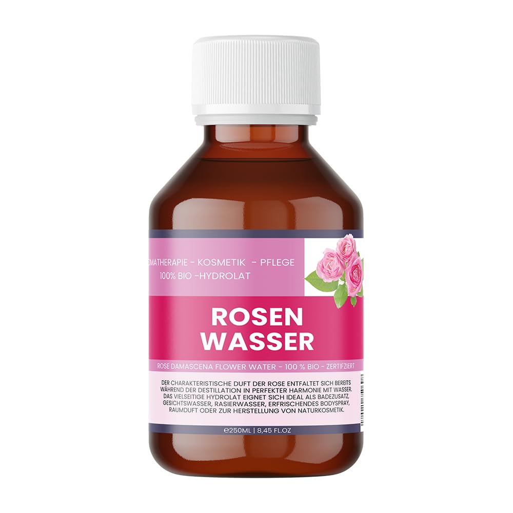 Bio rožūdens 250 ml – 100% tīrs Rose Damascena hidrolāts sejai, matiem un DIY kosmētikai, Nakobe