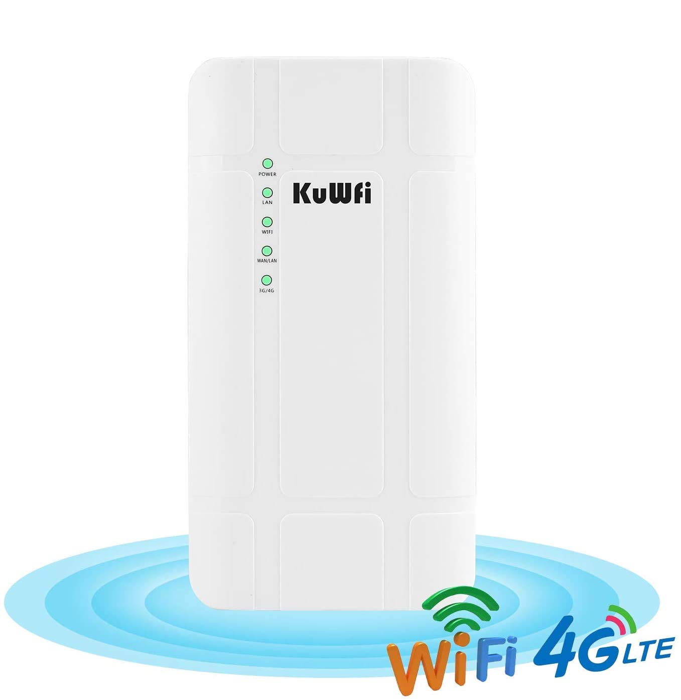 KuWFi 4G SIM maršrutētājs, KuWFi 300 Mbps 4G LTE CPE maršrutētājs ar POE adapteri āra LTE maršrutētājs CAT4 ar SIM kartes slotu ūdensizturīgs WiFi maršrutētājs IP kamerai/ārējai WiFi pārklāšanai
