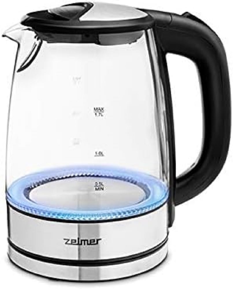 Zelmer ZCK8024 - stikla tējkanna 1,7 l, 2200 W, pretkaļķu filtrs, bez BPA, automātiska izslēgšanās, rotējošs pamatne.