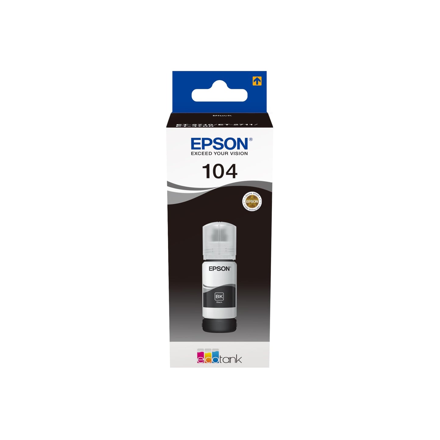 Epson EcoTank 104 - oriģinālā melna tintes pudele, ilgmūžīga, ekonomiska drukāšana, 65 ml.