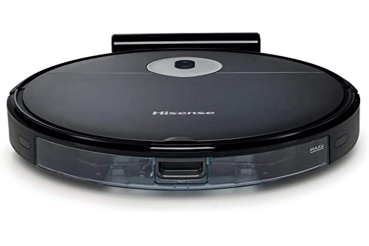 Hisense Robot Vacuum - Gyroscope mapping, 3 power & washing levels, app control (Wi-Fi), 90 min runtime, 2600 mAh battery, black.