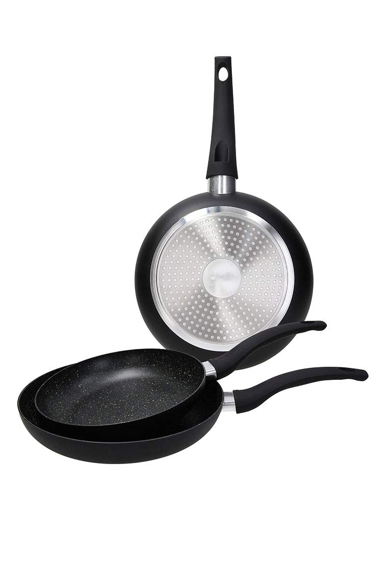 Tognana Rock in Black - 3-piece frying pan set, 20/24/28 cm, aluminum, non-stick, black finish.