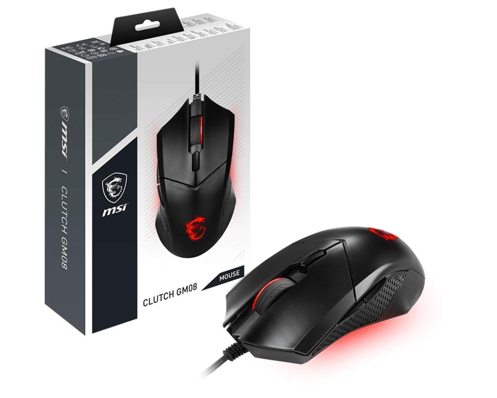 MSI Clutch GM08 spēļu pele - vadu, PAW-3519 sensors, 200-4200 DPI, 6 pogas, melna, RGB apgaismojums