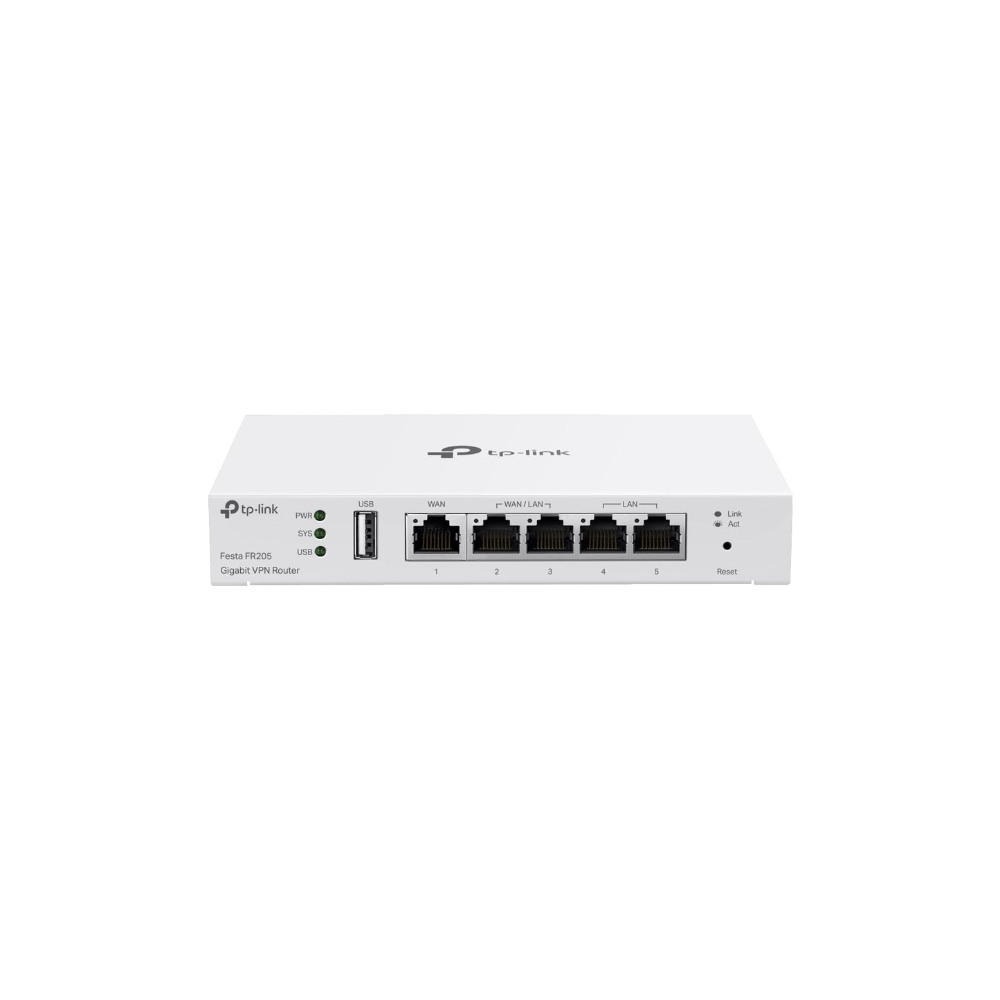 TP-Link Festa FR205 Gigabit VPN vārteja, bez WiFi, 5× Gigabit porti, 1× USB WAN ports, atbalsta IPSec, PPTP, L2TP un OpenVPN, bezmaksas mākoņa pārvaldība, biznesa līmeņa kvalitāte