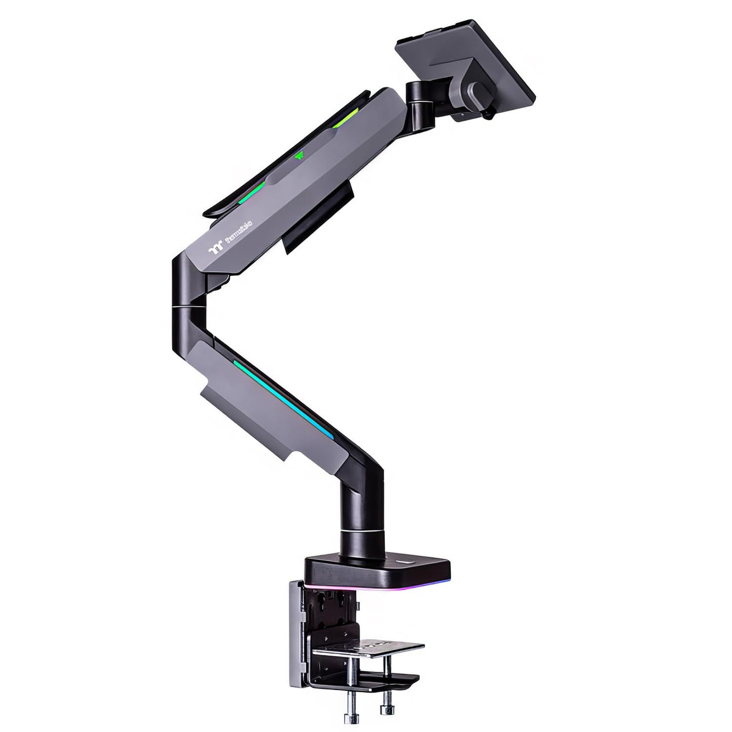 Thermaltake GEA Single RGB - Adjustable gaming monitor arm with RGB lighting, black finish.