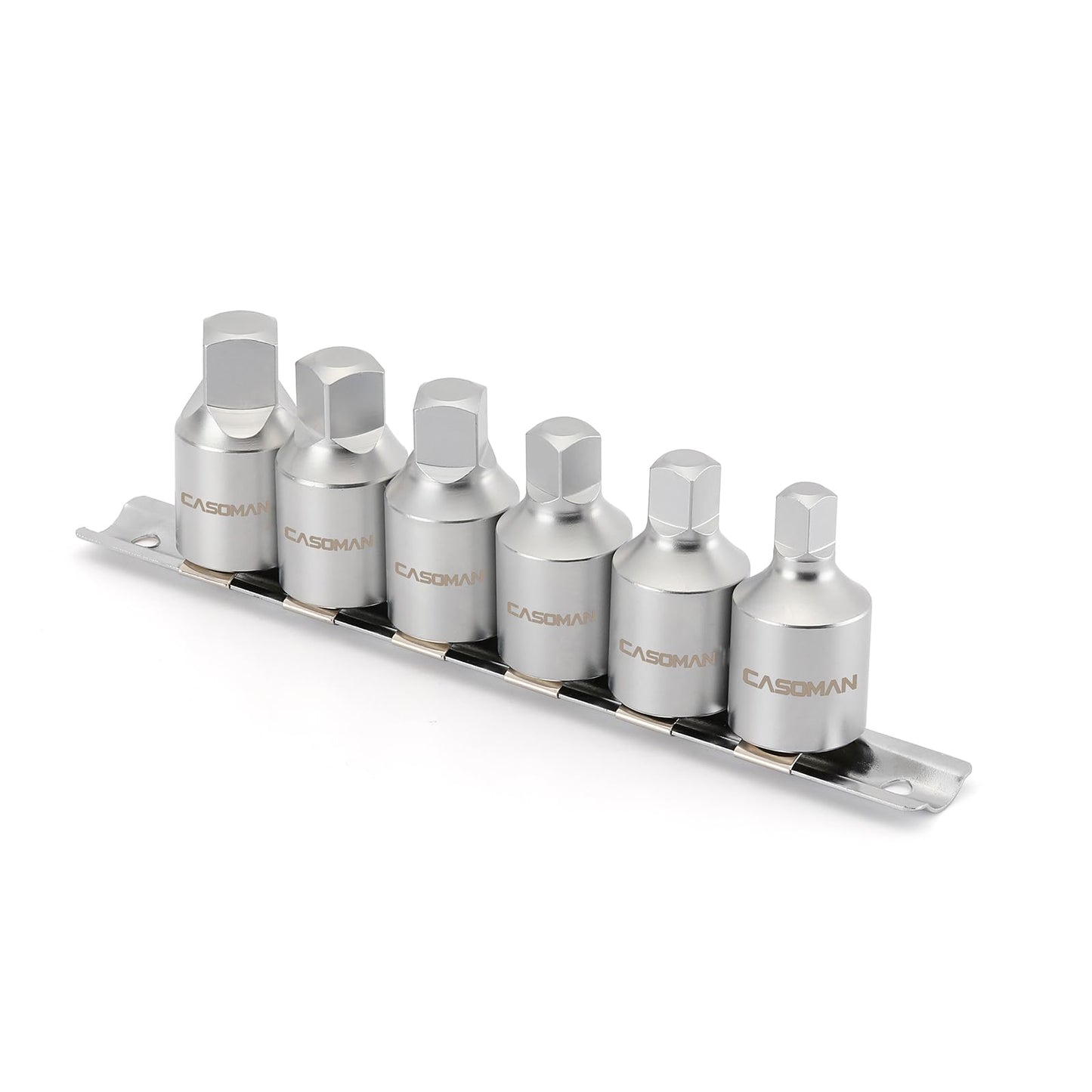 Eļļas filtra atslēgu komplekts CASOMAN, 6 daļas, 8mm, 10mm, 12mm, 14mm, 1/2", 3/8", universāls, CR-V, matēti hromēts