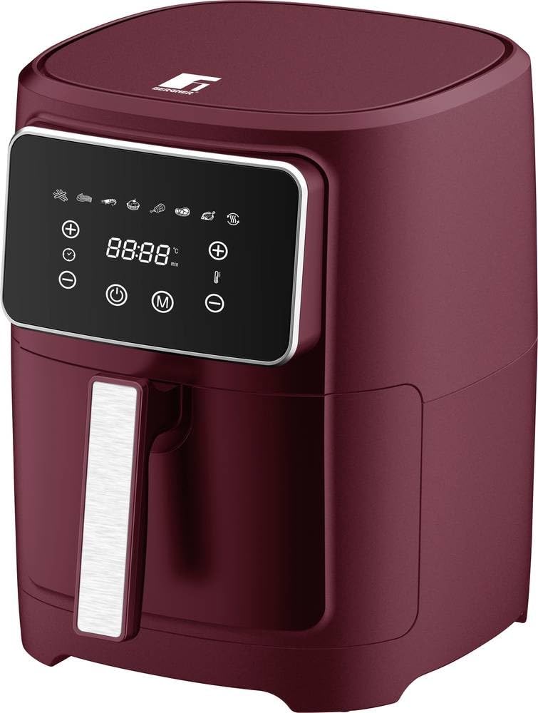 BERGNER MAROON - PFAS-free 1800W air fryer 6.9L, 8 cooking programs, ceramic coating, 80-200°C temperature, 30 min timer.