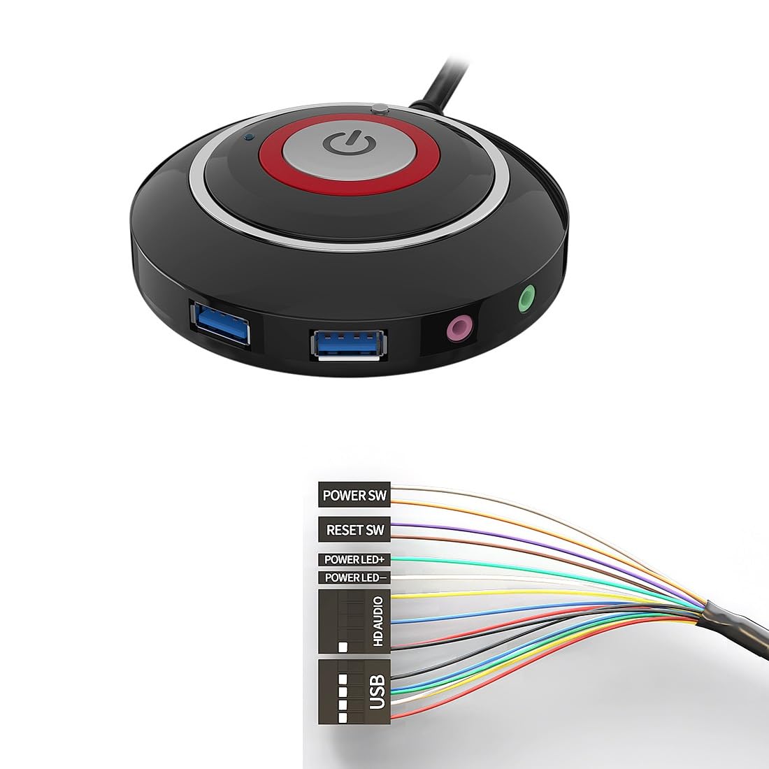 Switian datora barošanas poga - 2 USB pieslēgvietas, 1 audio ligzda, 1 mikrofona ports, galda dizains