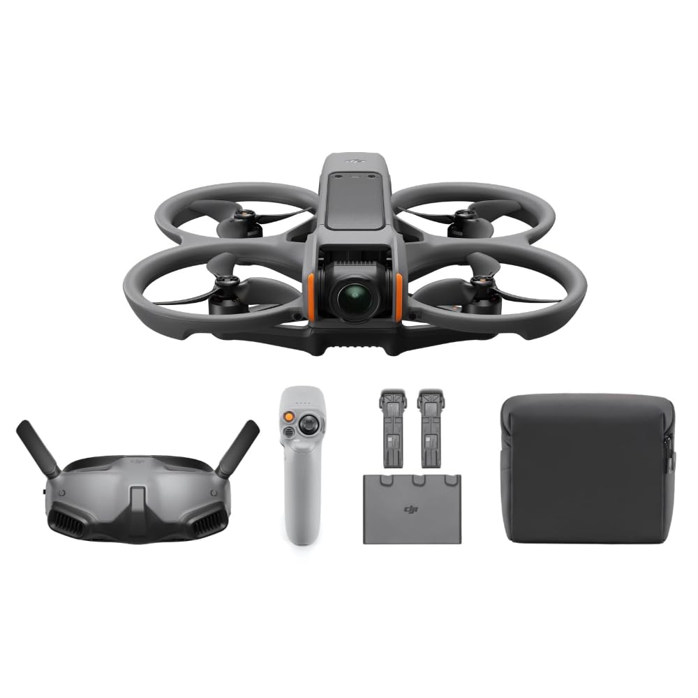 DJI Avata 2 Explorer Combo (3 akumulatori), FPV drons ar 4K kameru, immersīva pieredze, vienas pogas akrobātika, integrēts propelleru aizsargs, 155° FOV, kameru drons ar Goggles Integra un RC Motion 2