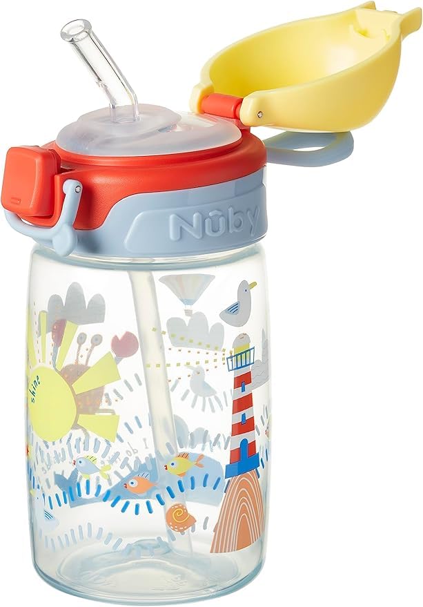 Nuby optimal Straw dzeramā pudele — aktīvs snīpīša tipa krūzītes variants mazuļiem, 360 ml, pārnēsāšanas rokturis, mazgājama trauku mašīnā, piemērota bērniem no 12 mēnešiem
