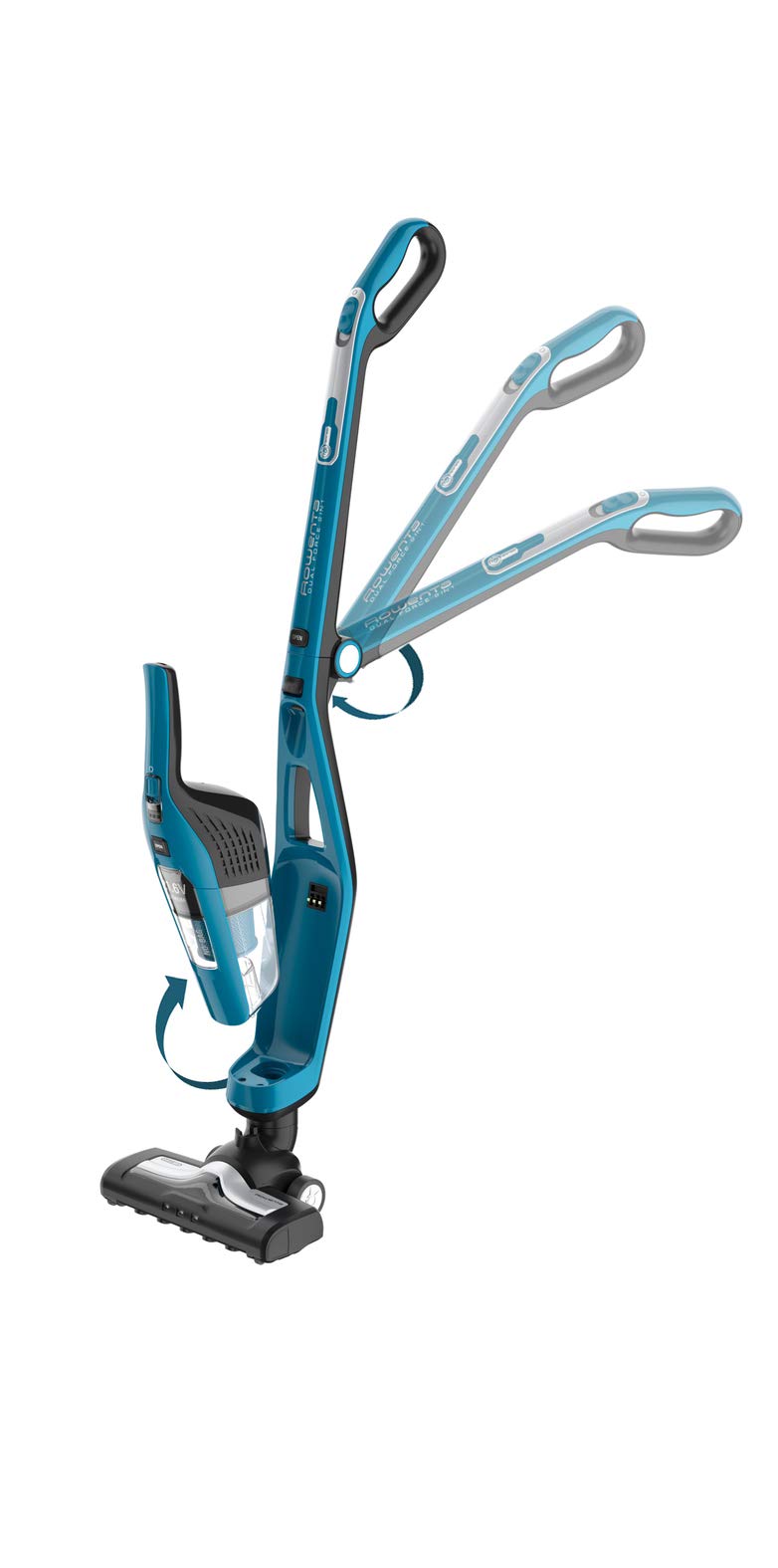 Rowenta Dual Force 2-in-1 putekļsūcējs - viegls, salokāms, LED gaismas, litija jonu akumulators, ciklona tehnoloģija.