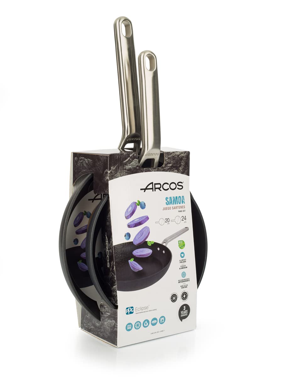 Arcos Samoa sērija - Pannu komplekts 20 un 24 cm, kaltēts alumīnijs, nerūsējošā tērauda rokturis, melna krāsa.
