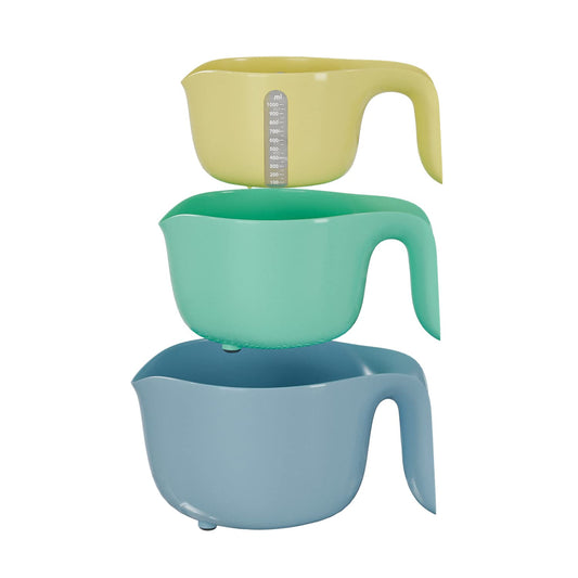 Empava maisīšanas bļodu komplekts - 3 atkārtoti lietojamas bļodas, makaronu siets, mērtrauka, ideālas cepšanai un maisīšanai.