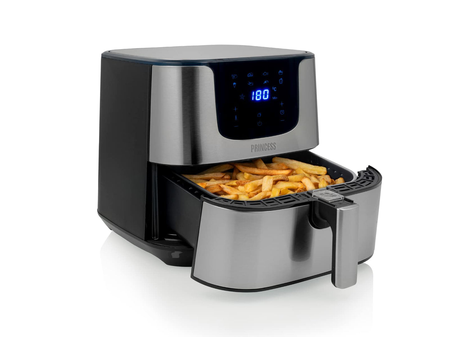 Princess Heißluftfritteuse XXL - 5.5L, 62.2% energy saving, digital, 8 programs, stainless steel, oil-free, Aerofryer 182060, silver