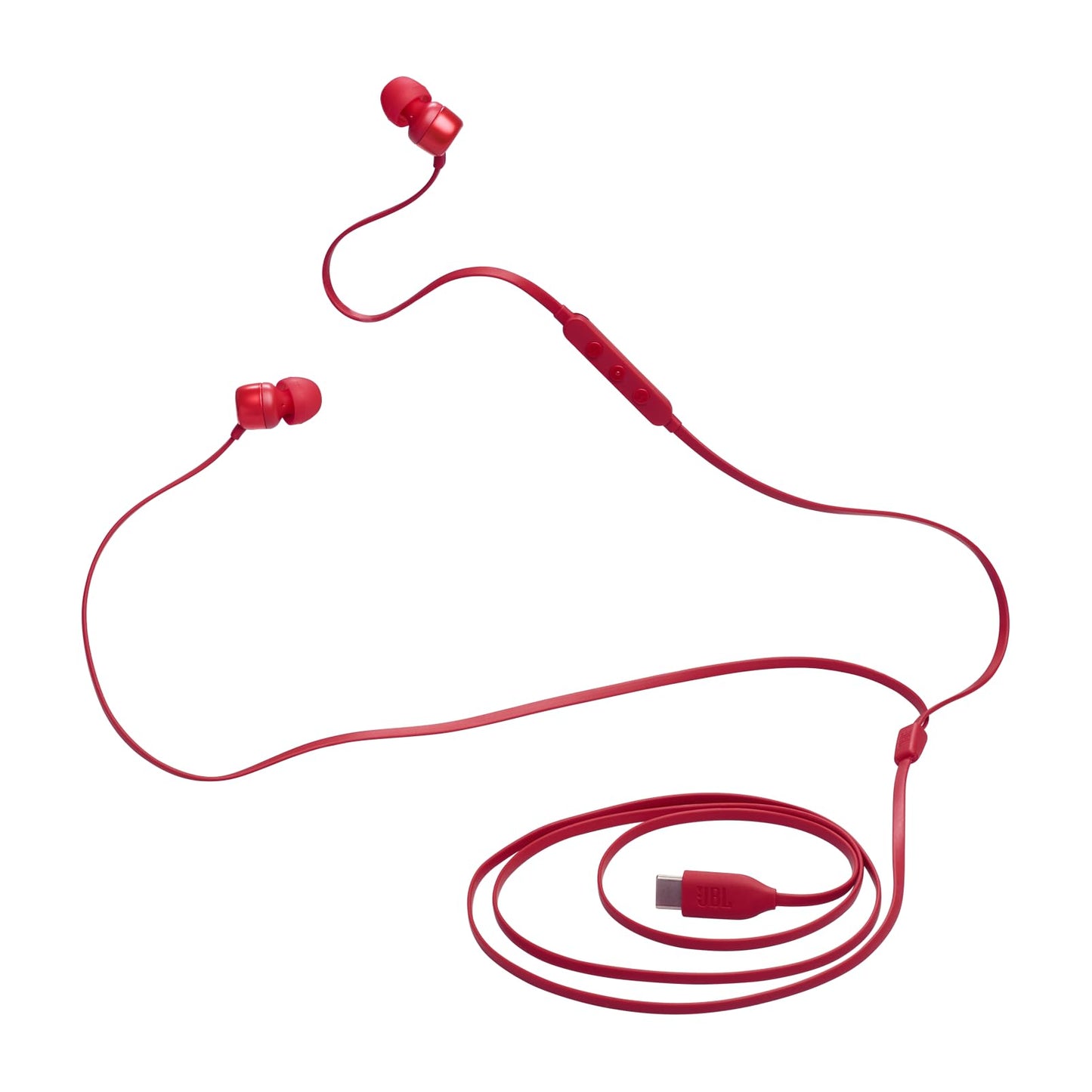JBL Tune 310 C austiņas - vadu austiņas ar JBL Pure Bass, mikrofonu un USB-C savienojumu, sarkanas.