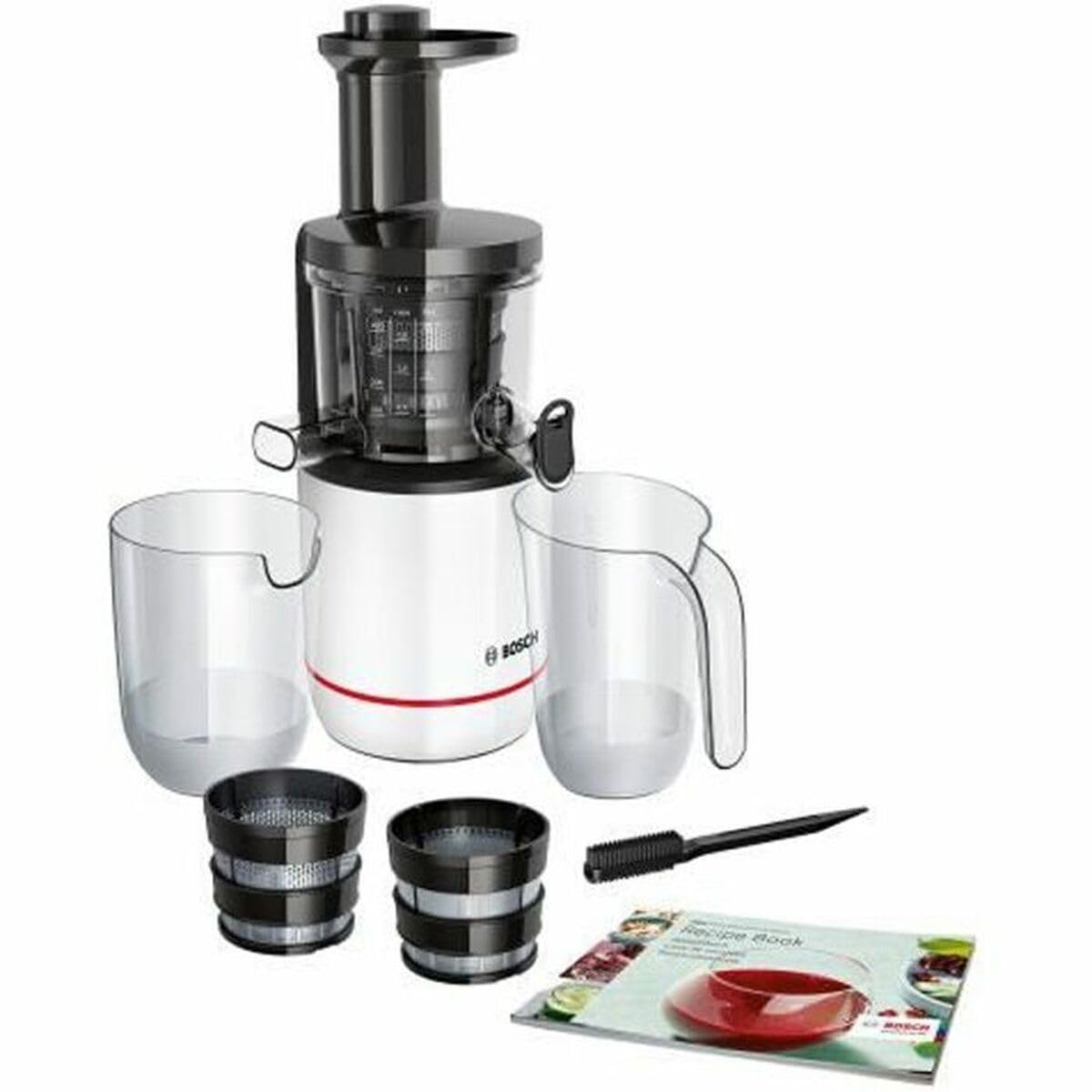Bosch sulas spiede SlowJuicer VitaExtract MESM500W, vitamīniem draudzīga sulas spiešana, ļoti klusa, viegla tīrīšana, cietiem augļiem un dārzeņiem, BPA brīva, 150 W, balta
