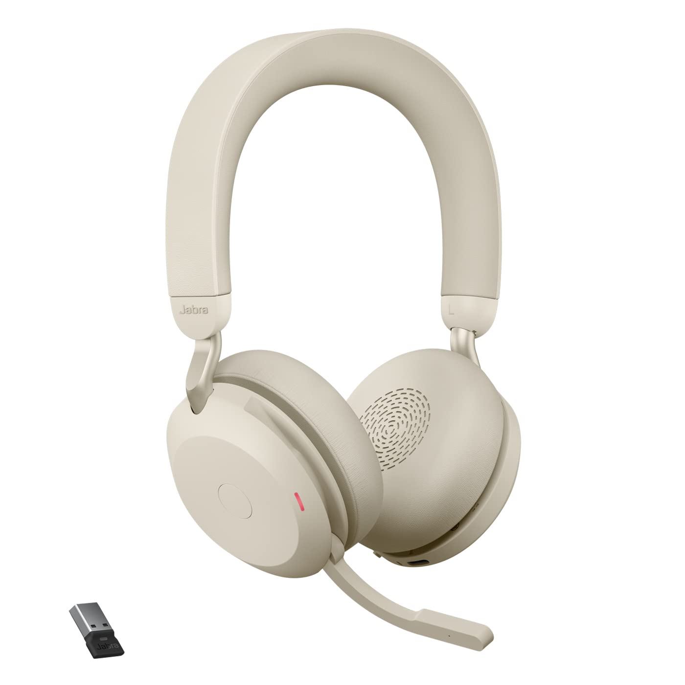 Jabra Evolve2 75 - bezvadu PC austiņas ar 8 mikrofonu tehnoloģiju, aktīvo trokšņu slāpēšanu, USB-A adapteri, MS Teams saderību, bēšas