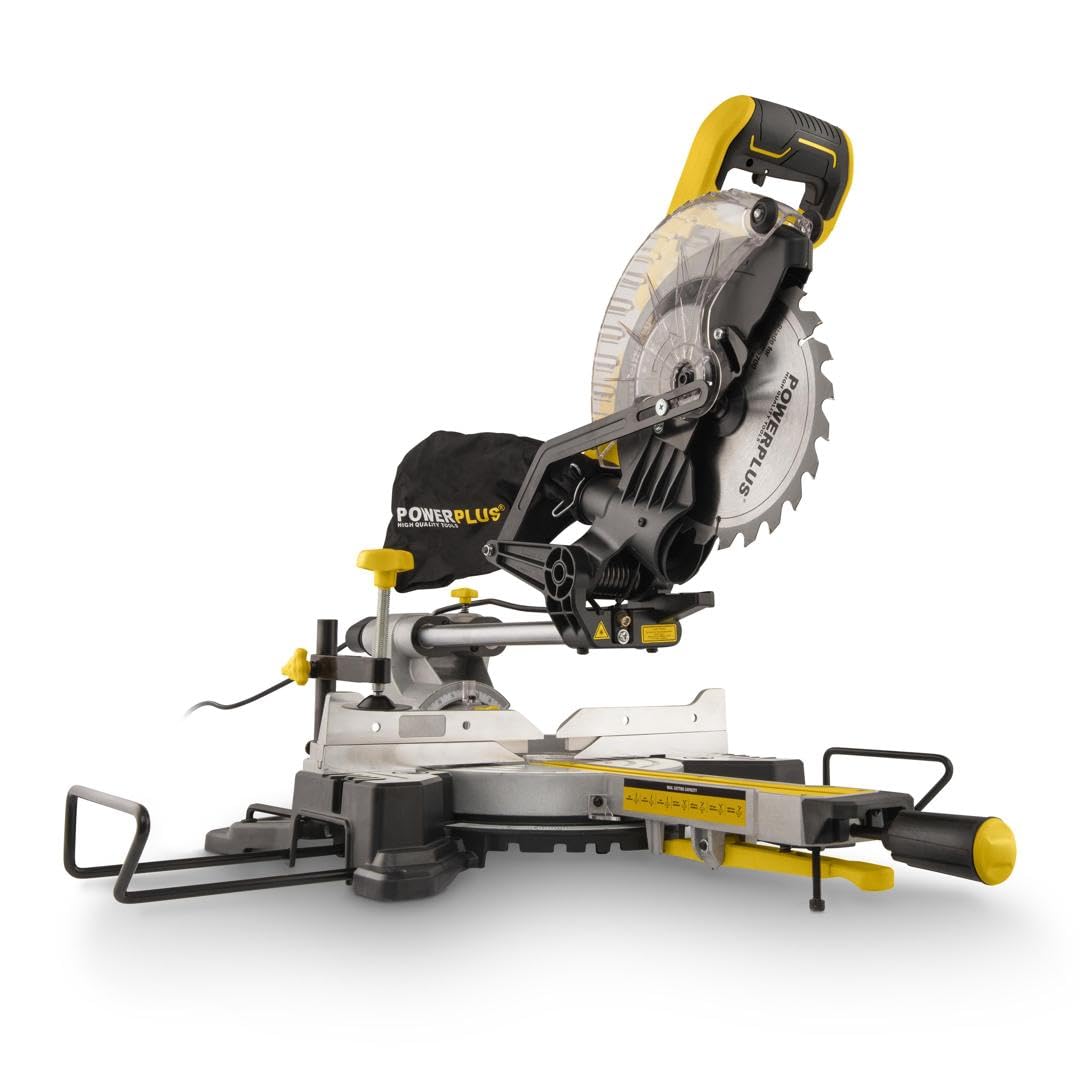 Powerplus elektriskā kapu un leņķa zāģis POWX075720DB - 1600W, Ø210mm, leņķa griezumi, 1 akumulators.