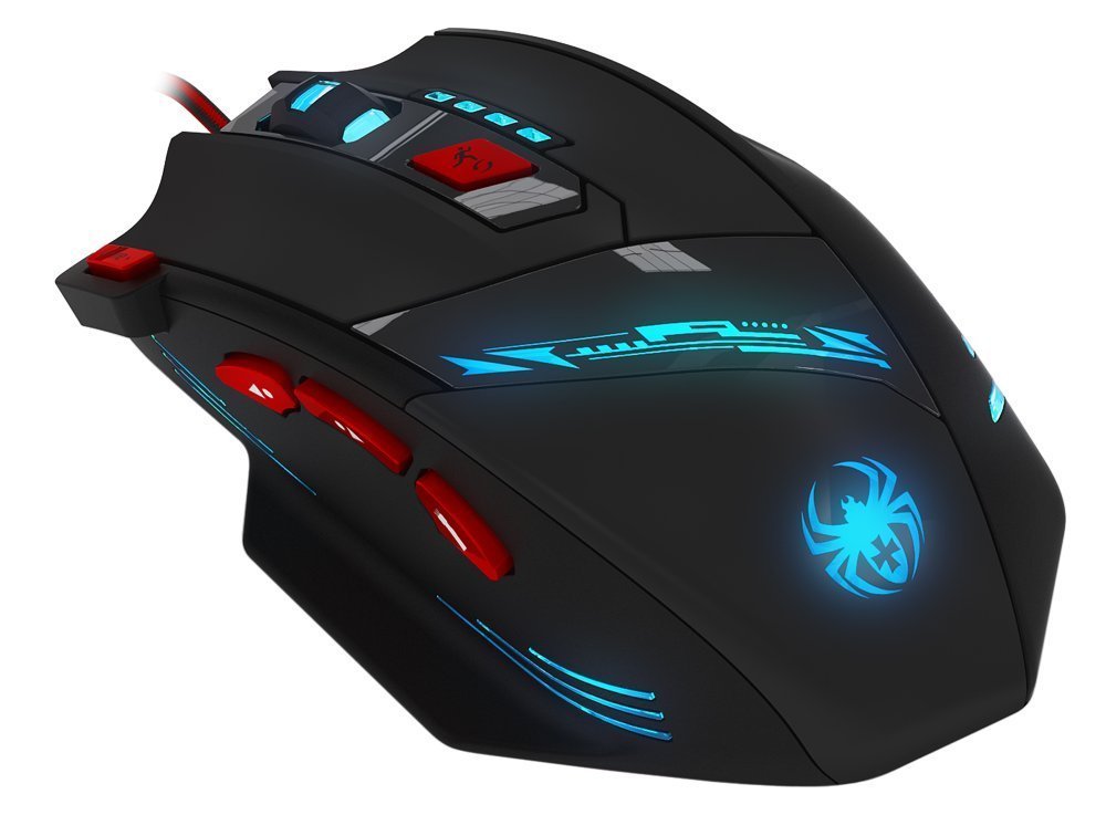DLand Zelotes T90 spēļu pele - 9200 DPI, USB, 8 pogas, 7 LED režīmi, svara regulēšana, saderīga ar Windows.