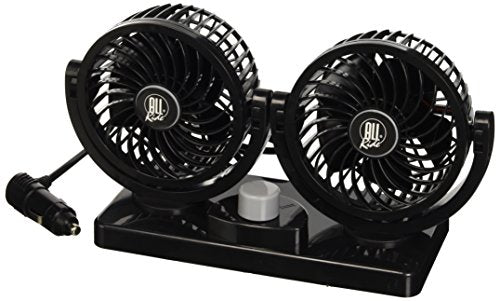 0 All Ride Auto ventilators 12V - divkāršais ventilators - pieslēgšana caur automašīnas cigarešu aizdedzinātāju - Iekļautas 2 turētāji ar līmlenti paneļa uzstādīšanai - plastmasa - melns