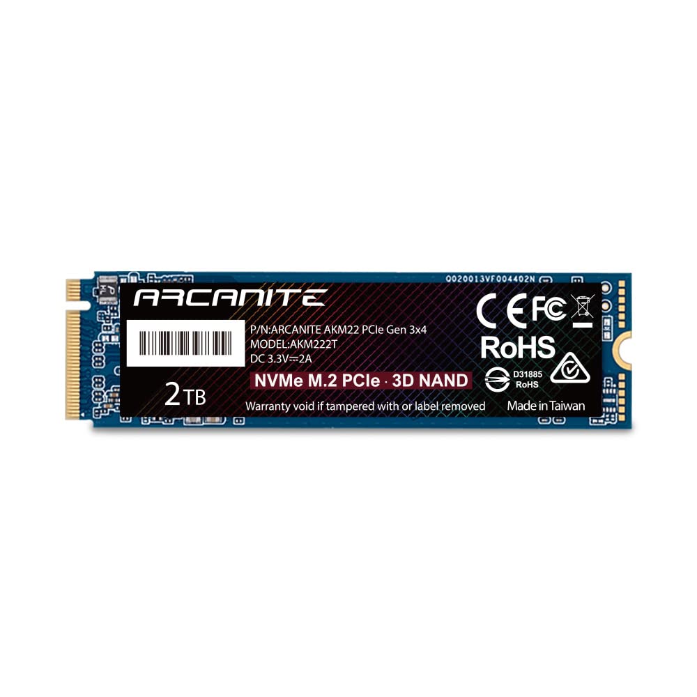 ARCANITE 2 TB NVMe M.2 2280 SSD - High-speed PCIe Gen 3x4 internal solid-state drive for enhanced performance.
