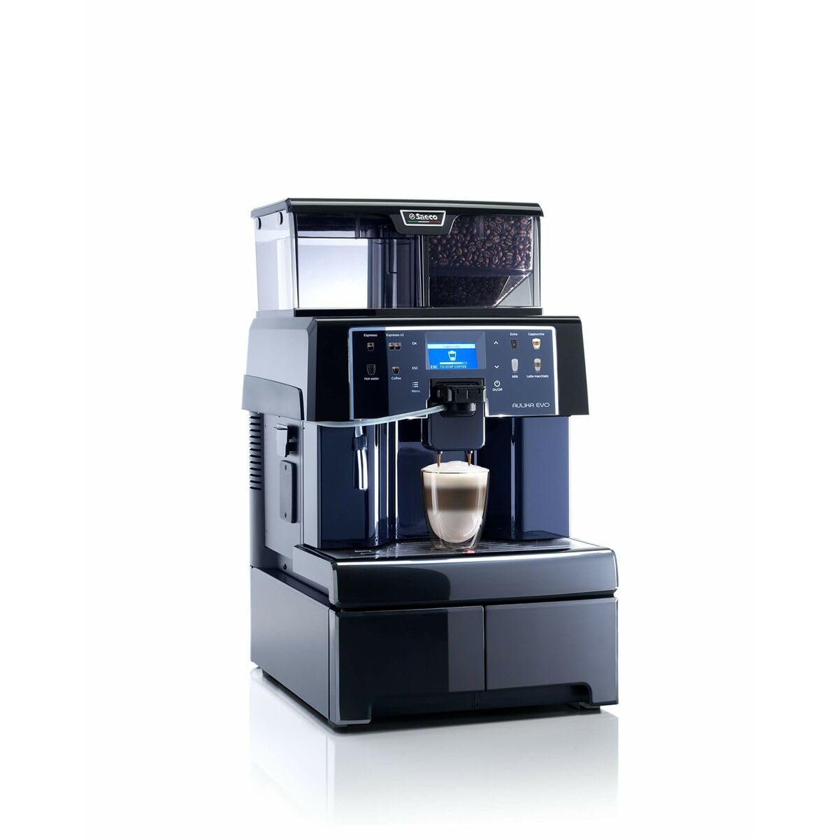 Saeco Philips OneTouch Tan Aulika EVO TOP T - Fully automatic coffee machine with customizable settings and sleek design.