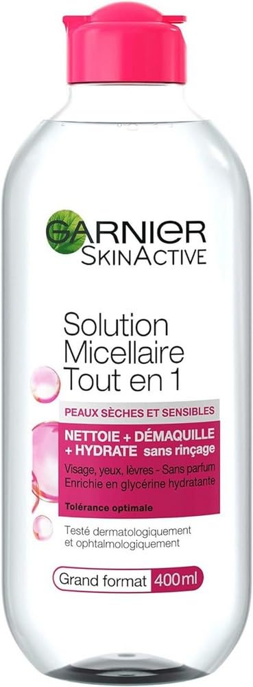 Micelārais ūdens Garnier All-in-1 sausai un jutīgai ādai, sejas, acu un lūpu attīrīšanai, maxi formāts, 400 ml, 1 gab.