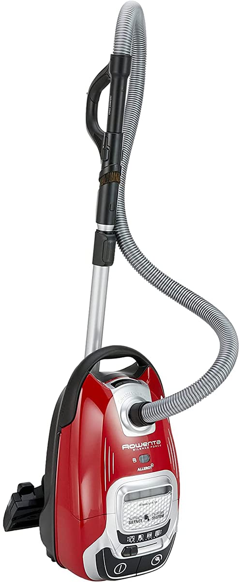 Rowenta RO7473EA Silence Force Allergy - Black/Red bagged vacuum cleaner, 400W, 4.5L capacity, 58dB quiet operation.