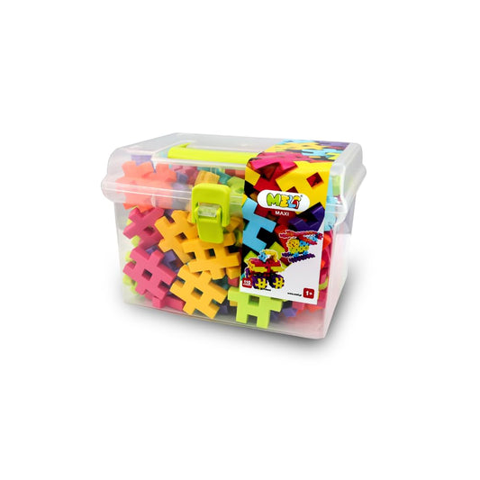 Meli Maxi Travel Box 110 – 110 colorful blocks for creative play – includes a practical travel case.