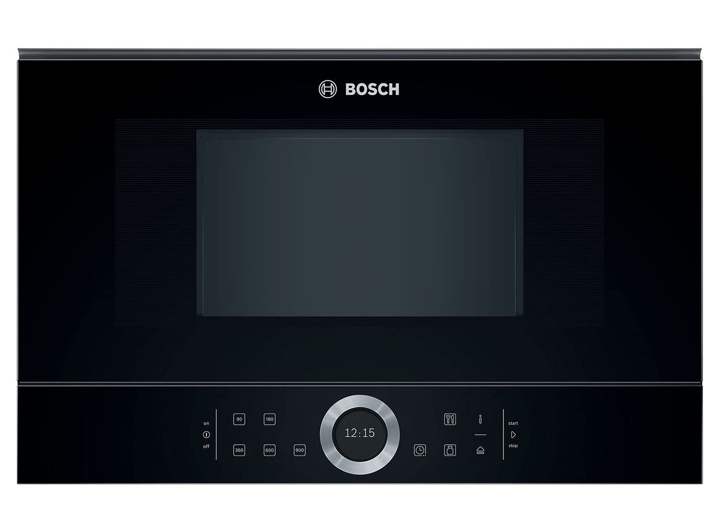 Bosch BFL634GB1 Sērija 8 Iebūvēta mikroviļņu krāsns, 38 x 60 cm, 900 W, durvju piestiprinājums pa kreisi, AutoPilot 7 7 automātiskās programmas, tīrīšanas atbalsts, TFT skārienekrāns, LED apgaismojums vienmērīgai apgaismošanai.