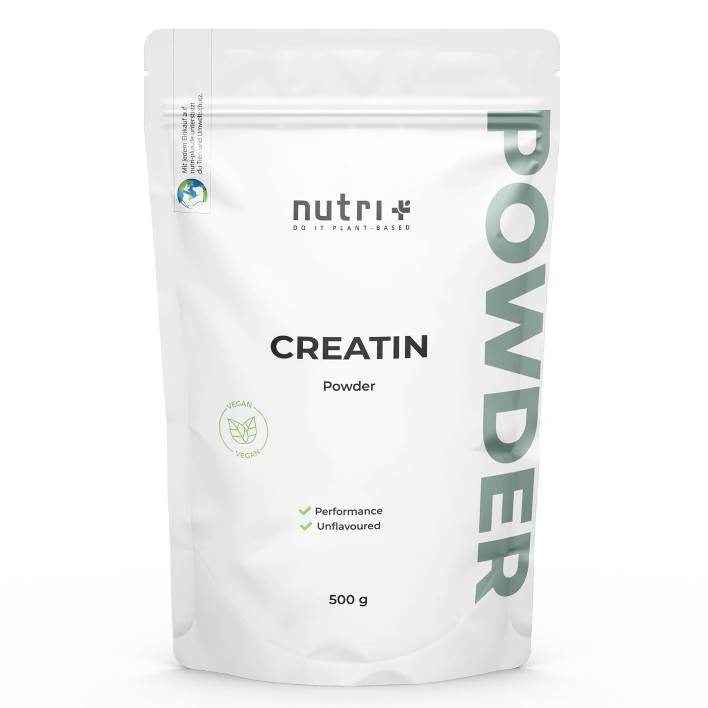 Kreatīns Nutri+ Monohidrāts 500 g - kreatīna pulveris ar augstu devu, īpaši smalks, vegāns un neitrāls - Creatine Powder Mono Mesh 200 - Premium kvalitāte