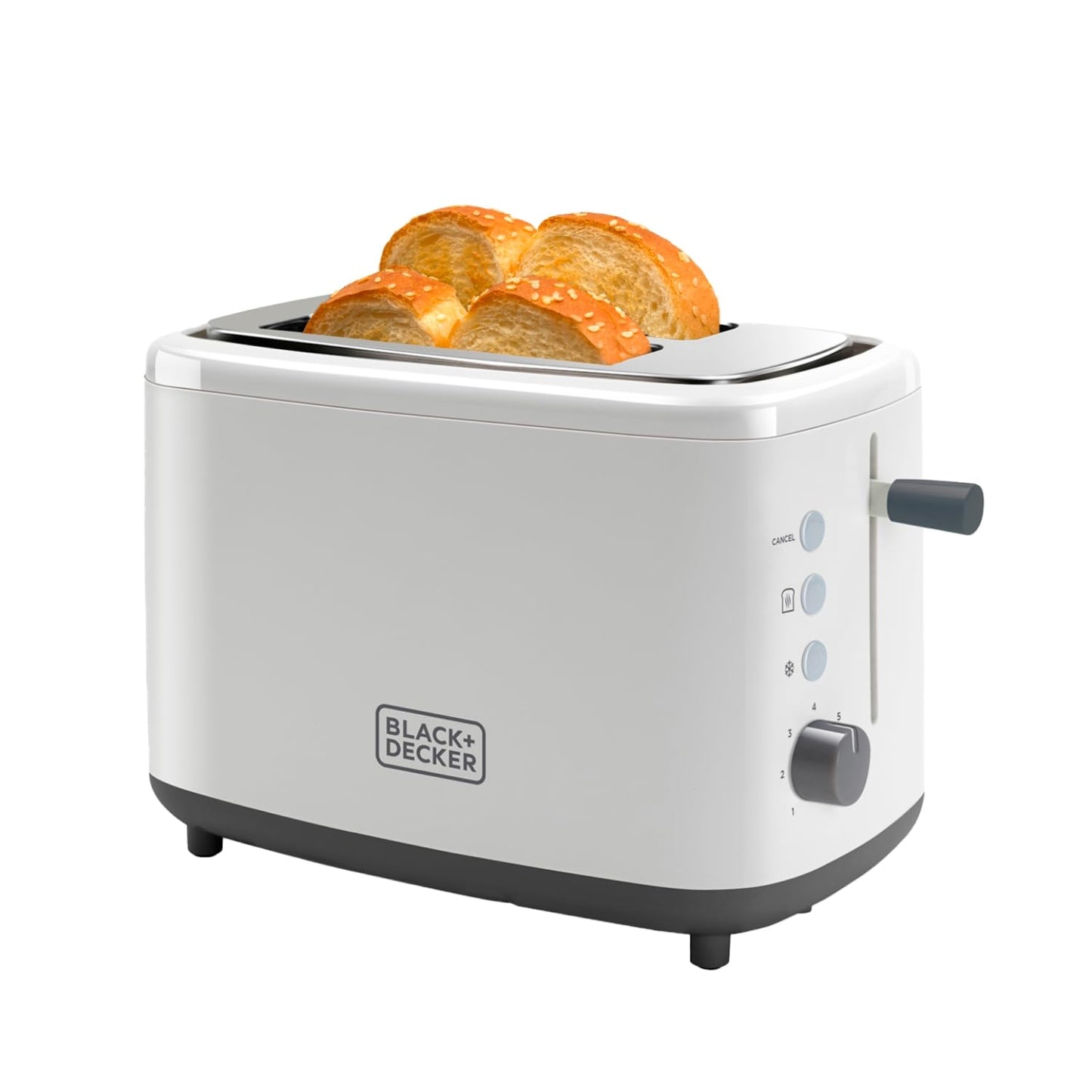 Black+Decker + Decker BXTO820E - Toasteris 820W. 2 platas grauzdiņu atveres. 7 grauzdēšanas pakāpes. Automātiska maizes centrēšana. Balts, plastmasa, 2 platas grauzdiņu kameras